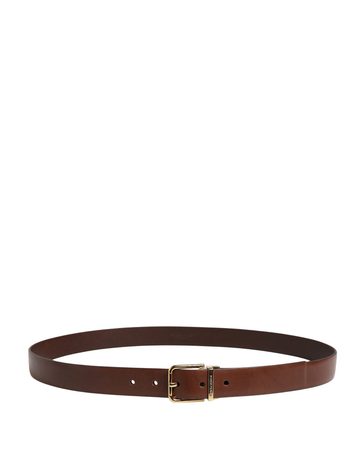 Dolce &amp; Gabbana Men Brown Classic Leather Metal Buckle Belt