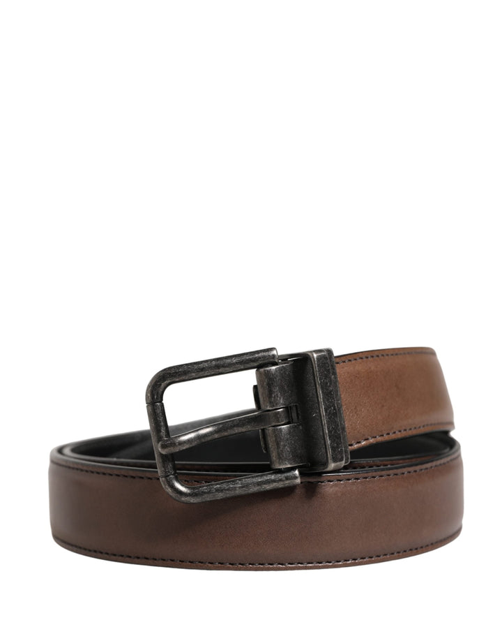 Dolce &amp; Gabbana Men Brown Classic Leather Metal Buckle Belt