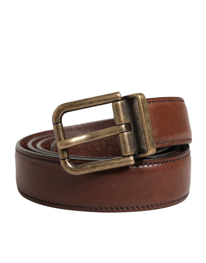 Dolce &amp; Gabbana Men Brown Classic Leather Metal Buckle Belt