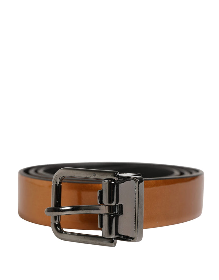 Dolce &amp; Gabbana Men Brown Classic Leather Metal Buckle Belt
