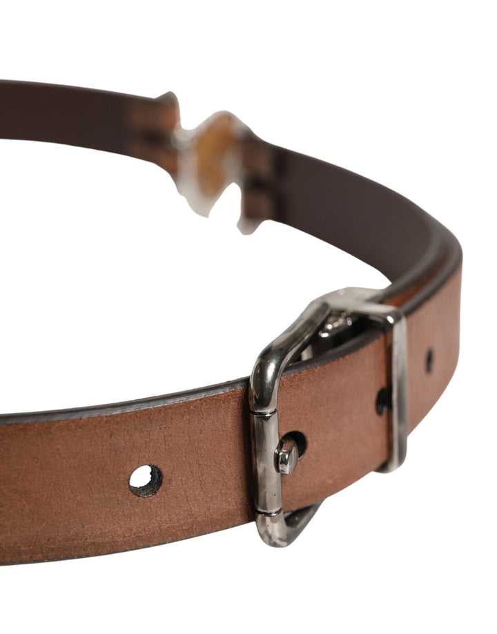 Dolce &amp; Gabbana Men Brown Classic Leather Metal Buckle Belt