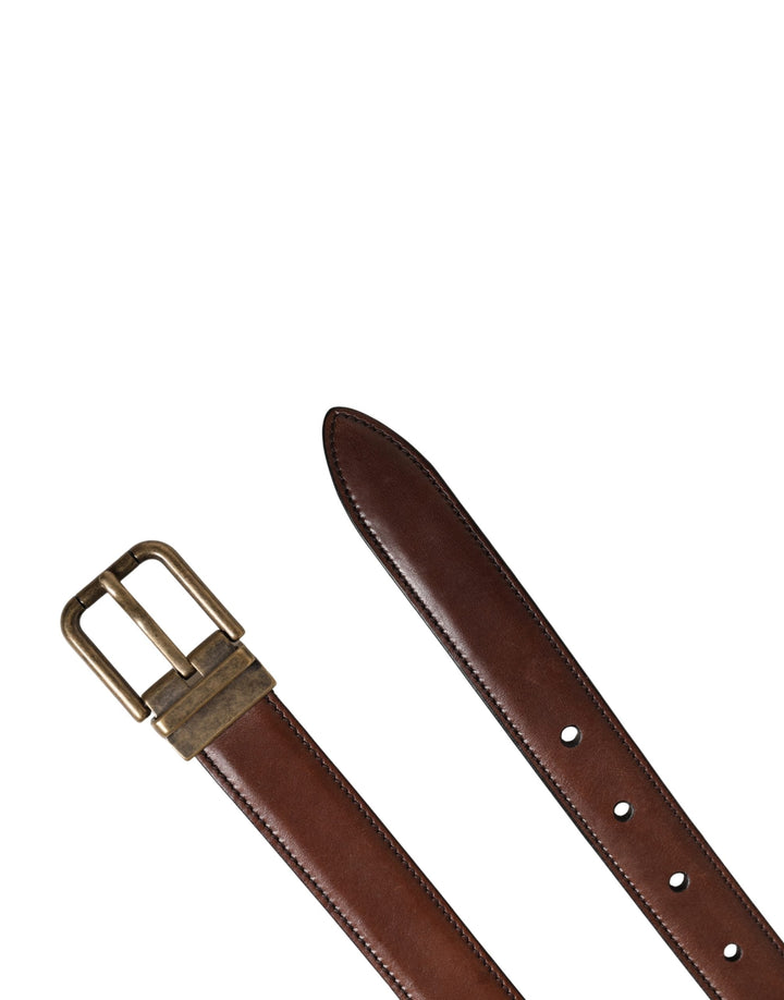 Dolce &amp; Gabbana Men Brown Classic Leather Metal Buckle Belt