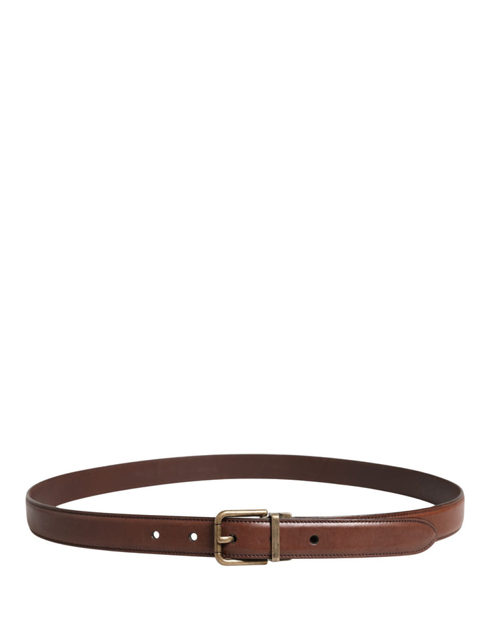 Dolce &amp; Gabbana Men Brown Classic Leather Metal Buckle Belt