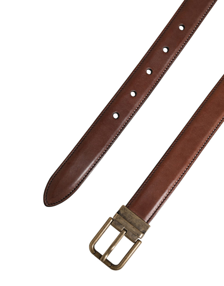 Dolce &amp; Gabbana Men Brown Classic Leather Metal Buckle Belt