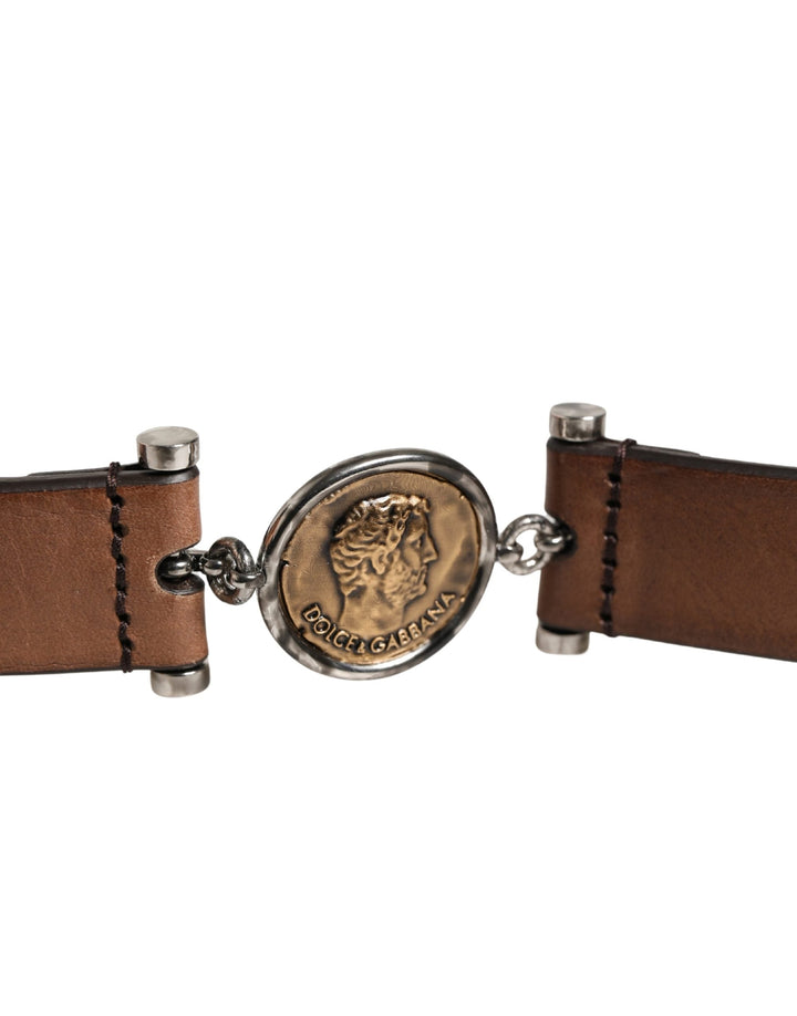Dolce &amp; Gabbana Men Brown Classic Leather Metal Buckle Belt