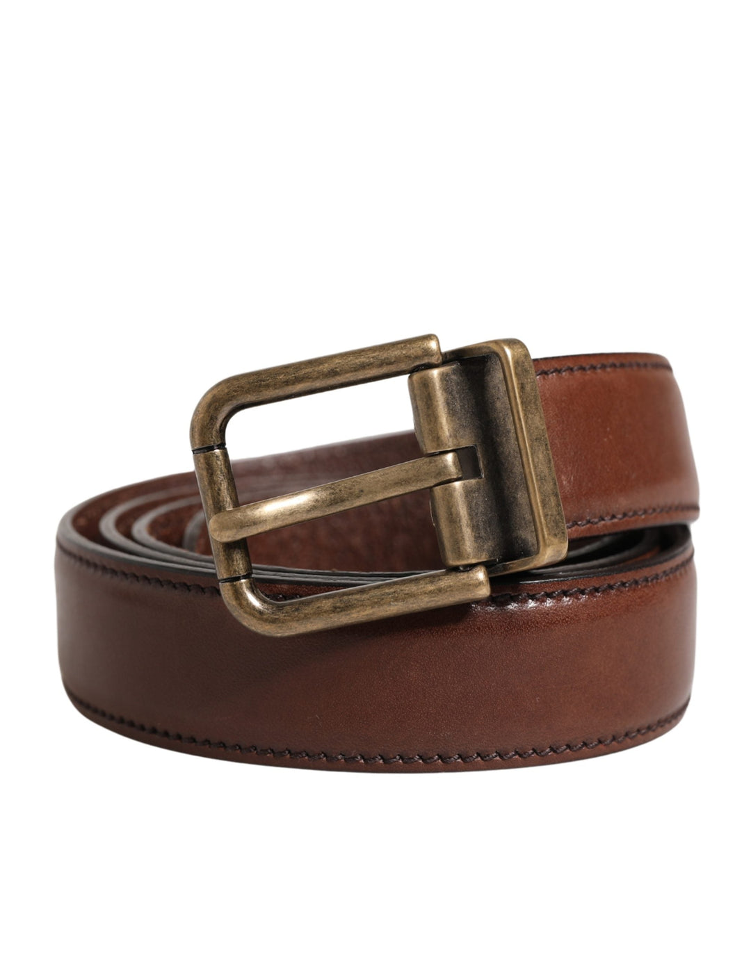 Dolce &amp; Gabbana Men Brown Classic Leather Metal Buckle Belt