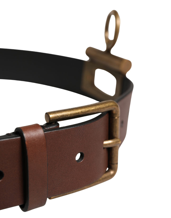 Dolce &amp; Gabbana Men Brown Classic Leather Metal Buckle Belt