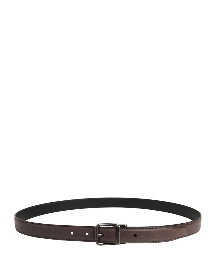 Dolce &amp; Gabbana Men Brown Classic Leather Metal Buckle Belt