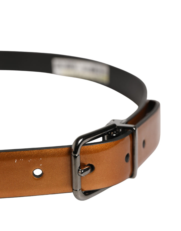 Dolce &amp; Gabbana Men Brown Classic Leather Metal Buckle Belt