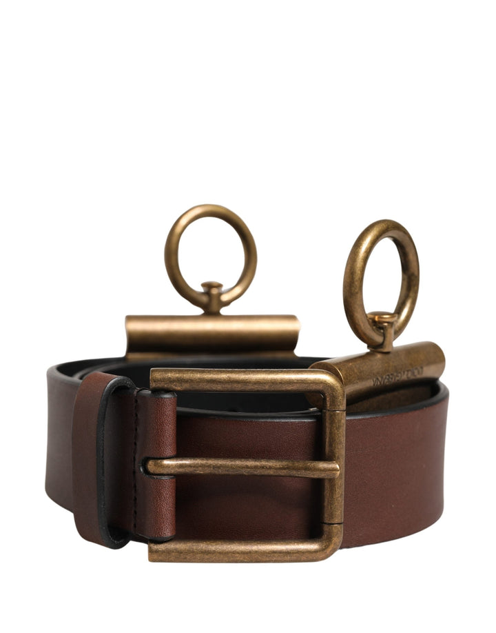 Dolce &amp; Gabbana Men Brown Classic Leather Metal Buckle Belt
