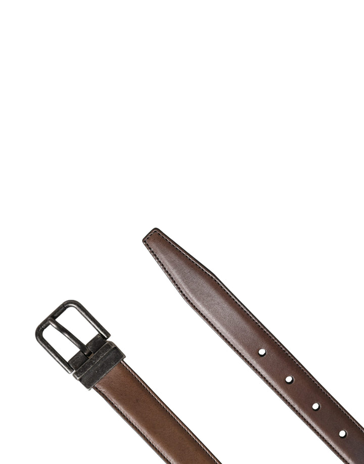 Dolce &amp; Gabbana Men Brown Classic Leather Metal Buckle Belt