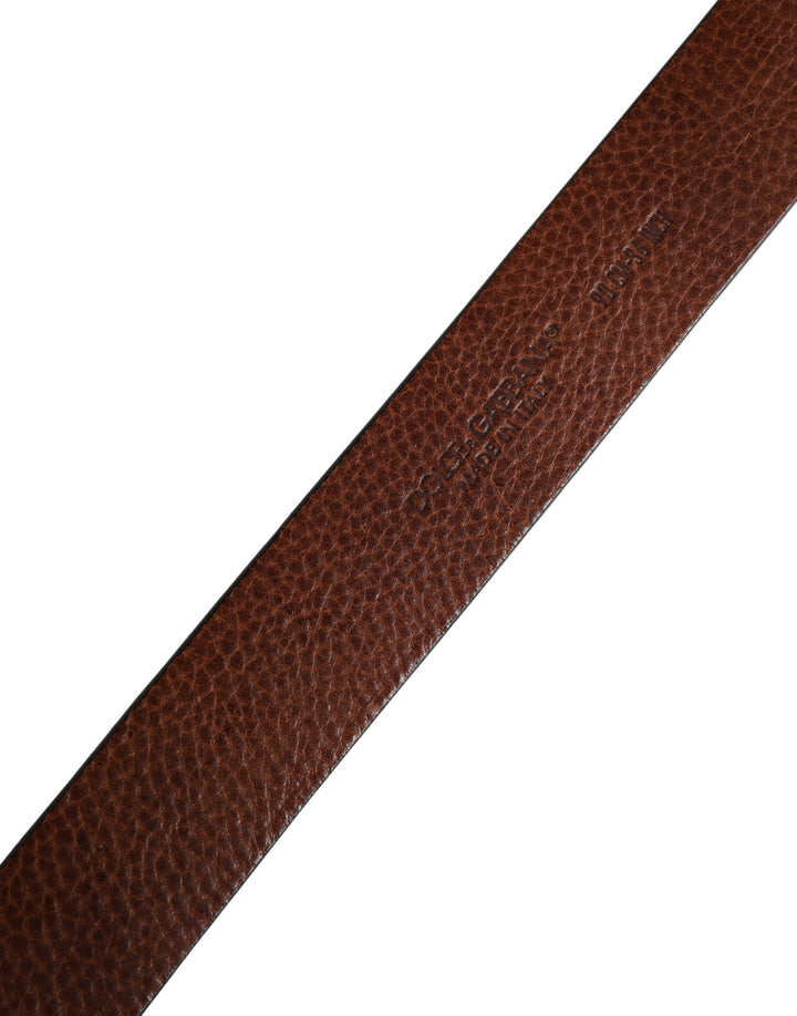 Dolce &amp; Gabbana Men Brown Classic Leather Metal Buckle Belt