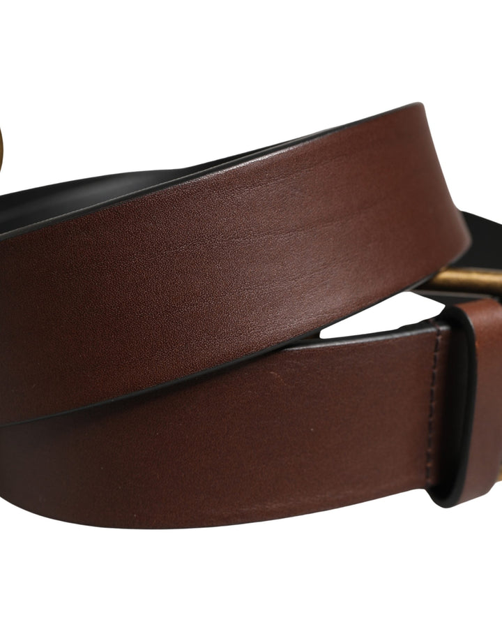 Dolce &amp; Gabbana Men Brown Classic Leather Metal Buckle Belt