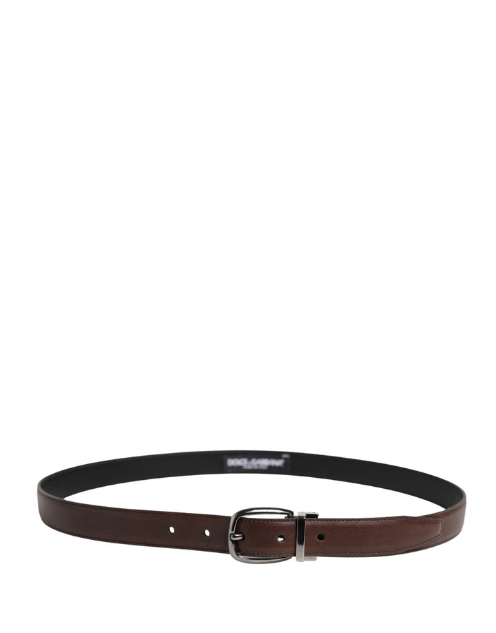 Dolce &amp; Gabbana Men Brown Classic Leather Metal Buckle Belt