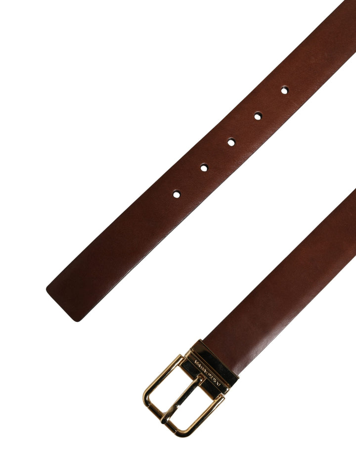 Dolce &amp; Gabbana Men Brown Classic Leather Metal Buckle Belt