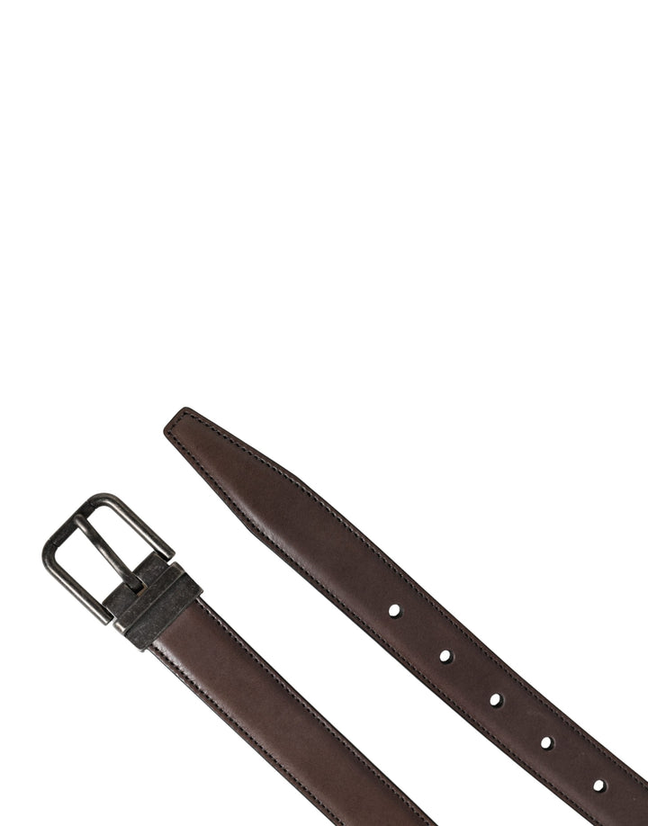 Dolce &amp; Gabbana Men Brown Classic Leather Metal Buckle Belt