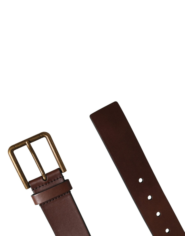 Dolce &amp; Gabbana Men Brown Classic Leather Metal Buckle Belt