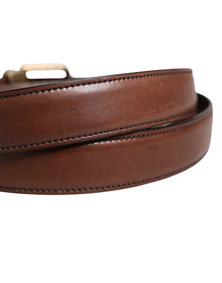 Dolce &amp; Gabbana Men Brown Classic Leather Metal Buckle Belt