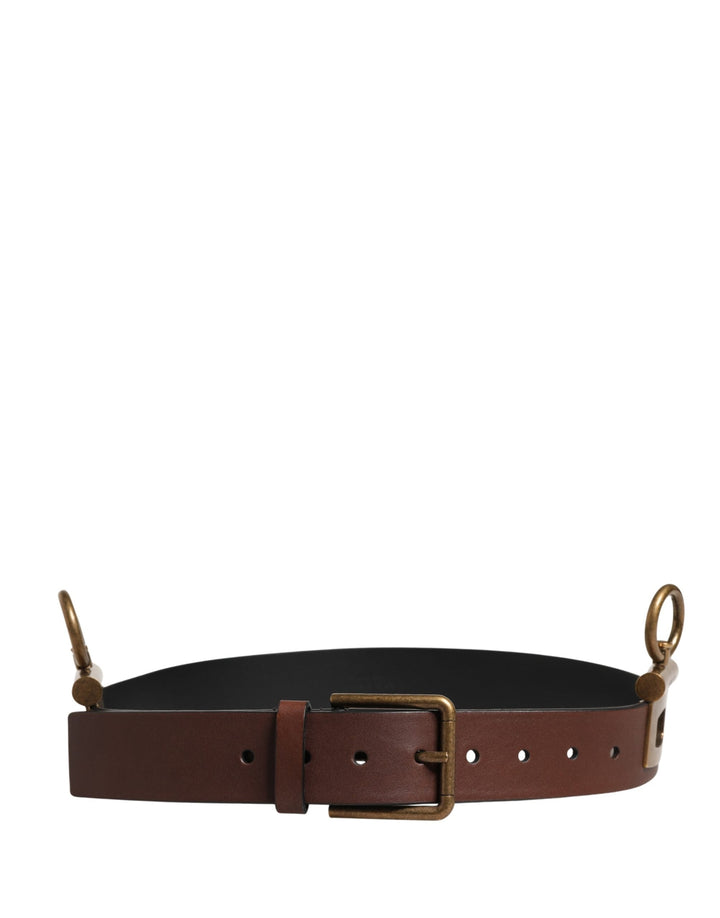 Dolce &amp; Gabbana Men Brown Classic Leather Metal Buckle Belt