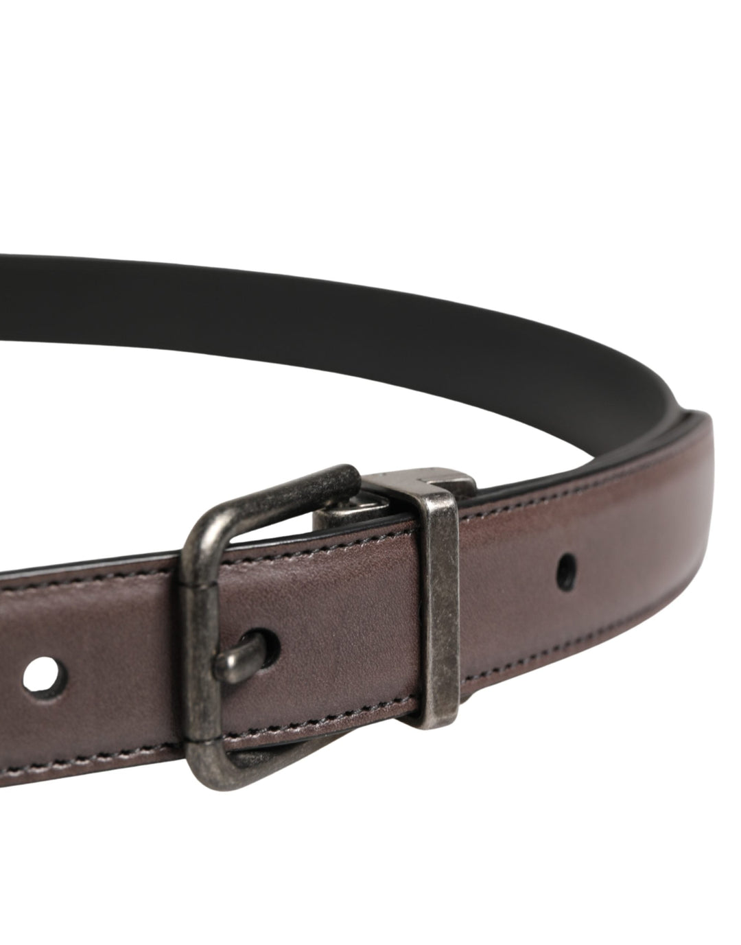 Dolce &amp; Gabbana Men Brown Classic Leather Metal Buckle Belt