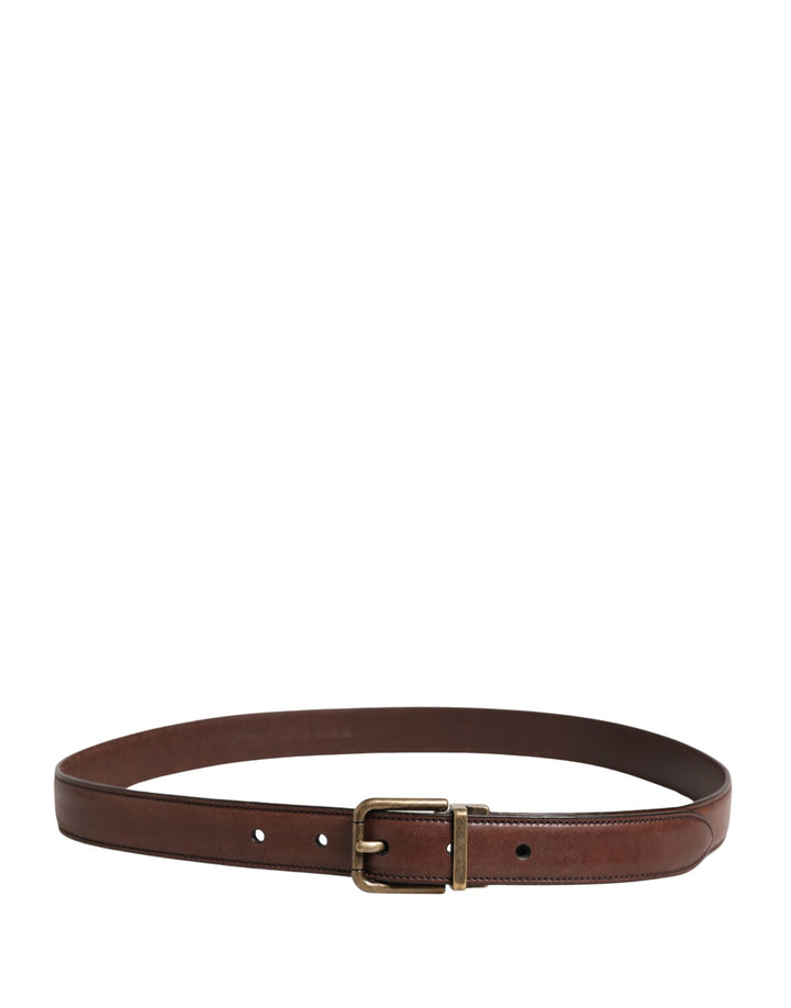 Dolce &amp; Gabbana Men Brown Classic Leather Metal Buckle Belt