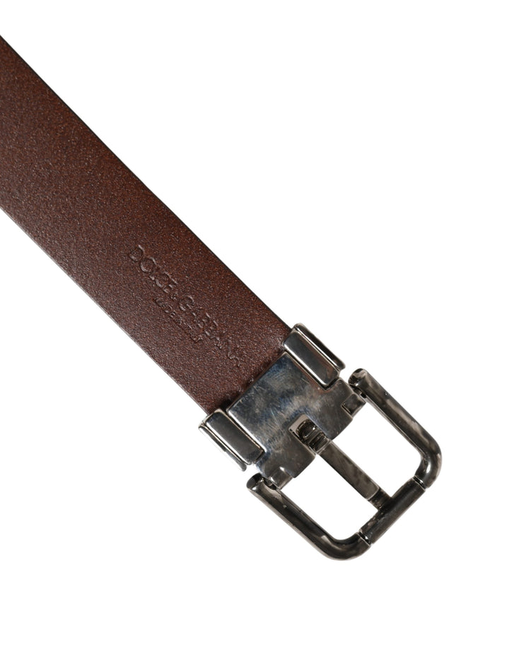 Dolce &amp; Gabbana Men Brown Classic Leather Metal Buckle Belt