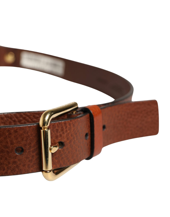 Dolce &amp; Gabbana Men Brown Classic Leather Metal Buckle Belt