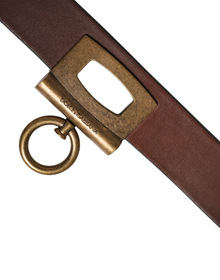 Dolce &amp; Gabbana Men Brown Classic Leather Metal Buckle Belt