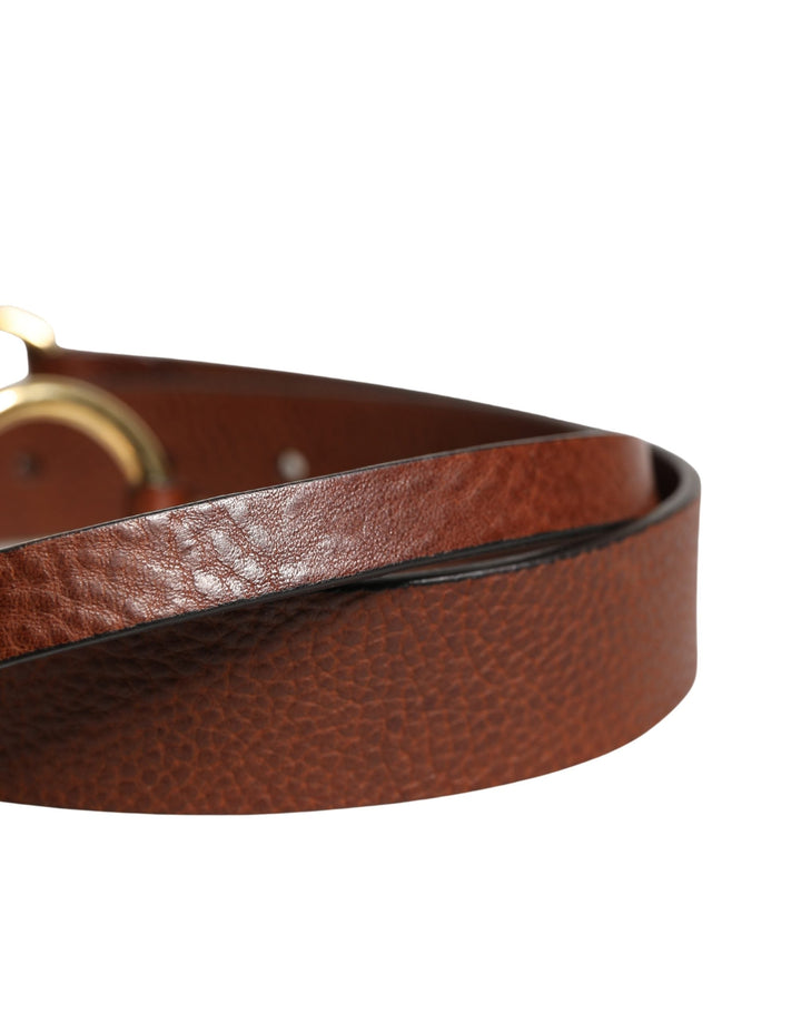 Dolce &amp; Gabbana Men Brown Classic Leather Metal Buckle Belt