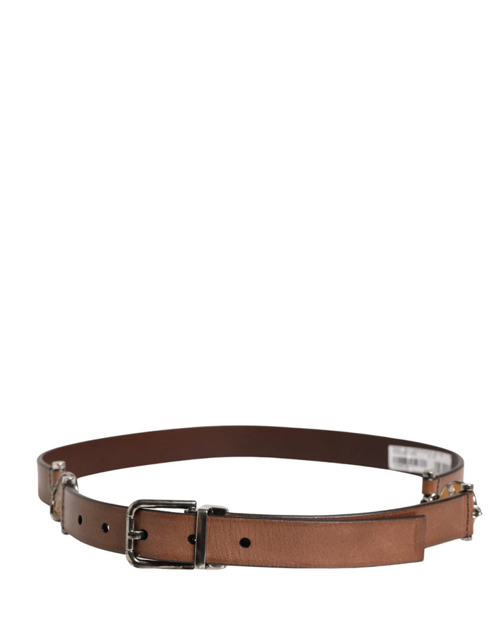 Dolce &amp; Gabbana Men Brown Classic Leather Metal Buckle Belt