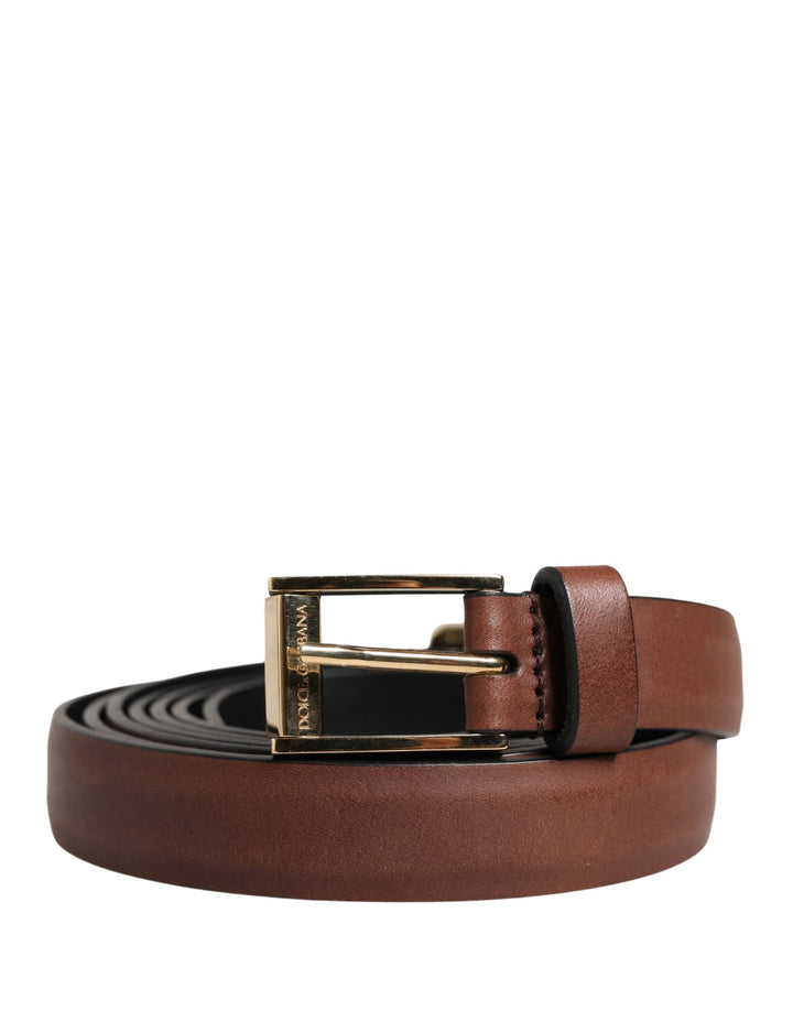 Dolce &amp; Gabbana Men Brown Leather Classic Metal Buckle Belt
