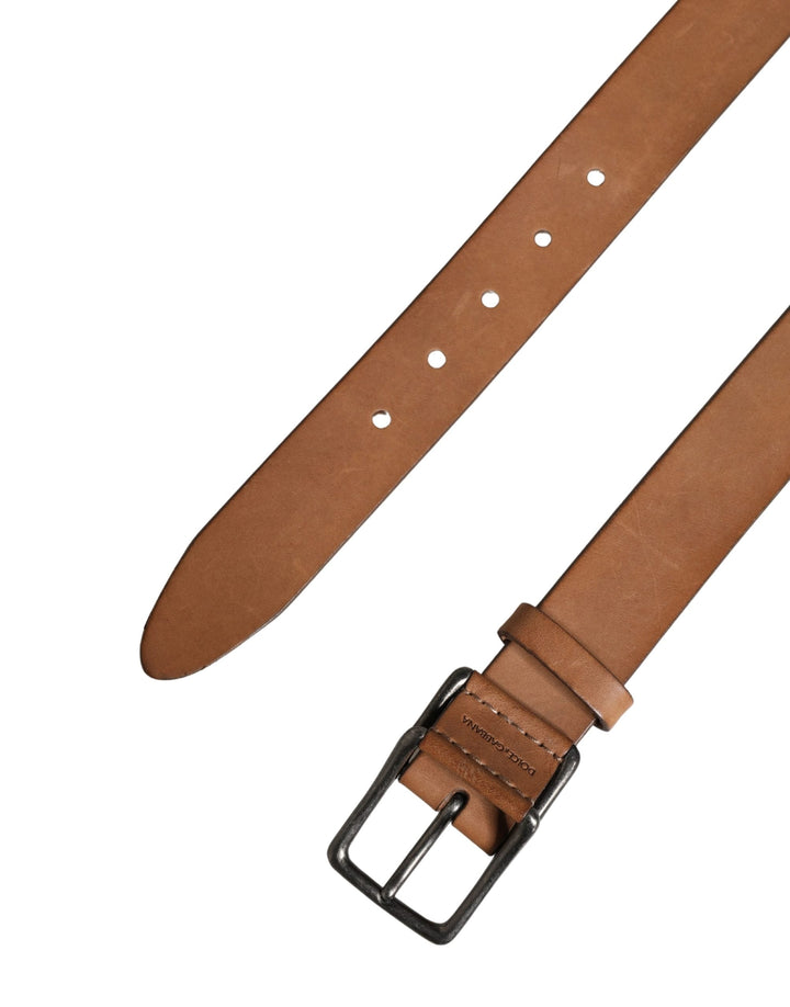 Dolce &amp; Gabbana Men Brown Leather Classic Metal Buckle Belt