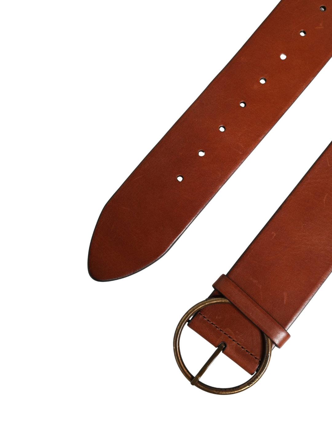 Dolce &amp; Gabbana Men Brown Leather Wide Waist Metal Round Buckle Belt