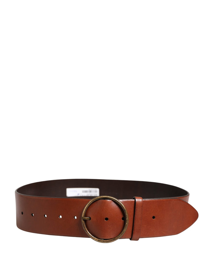 Dolce &amp; Gabbana Men Brown Leather Wide Waist Metal Round Buckle Belt