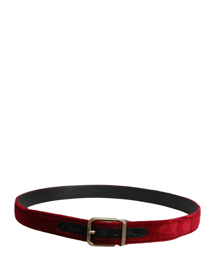 Dolce &amp; Gabbana Men Burgundy Velvet Cotton Metal Buckle Belt