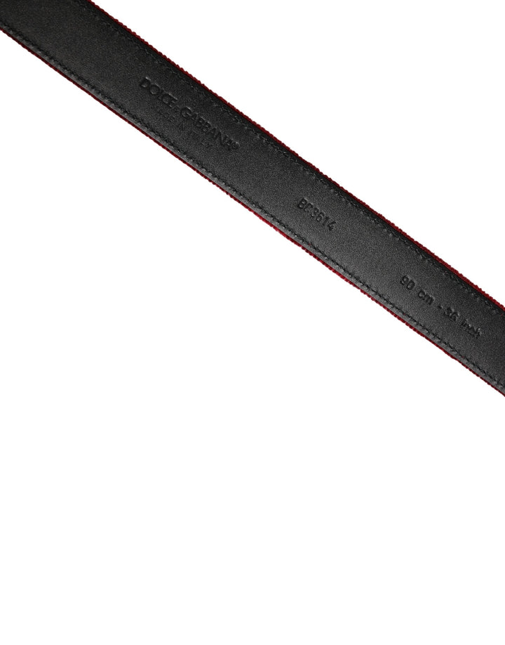 Dolce &amp; Gabbana Men Burgundy Velvet Cotton Metal Buckle Belt