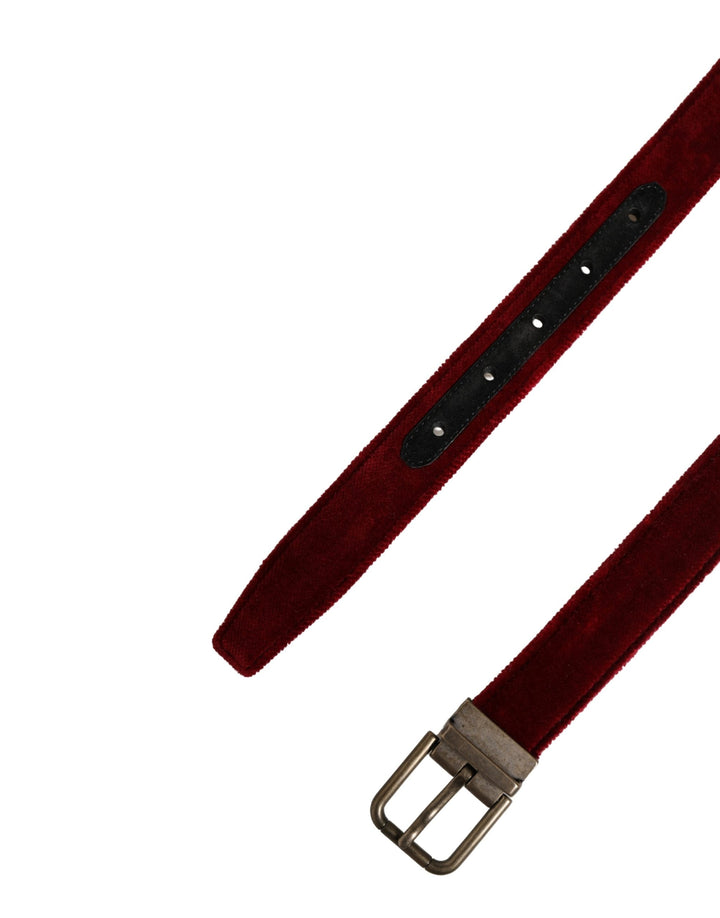 Dolce &amp; Gabbana Men Burgundy Velvet Cotton Metal Buckle Belt