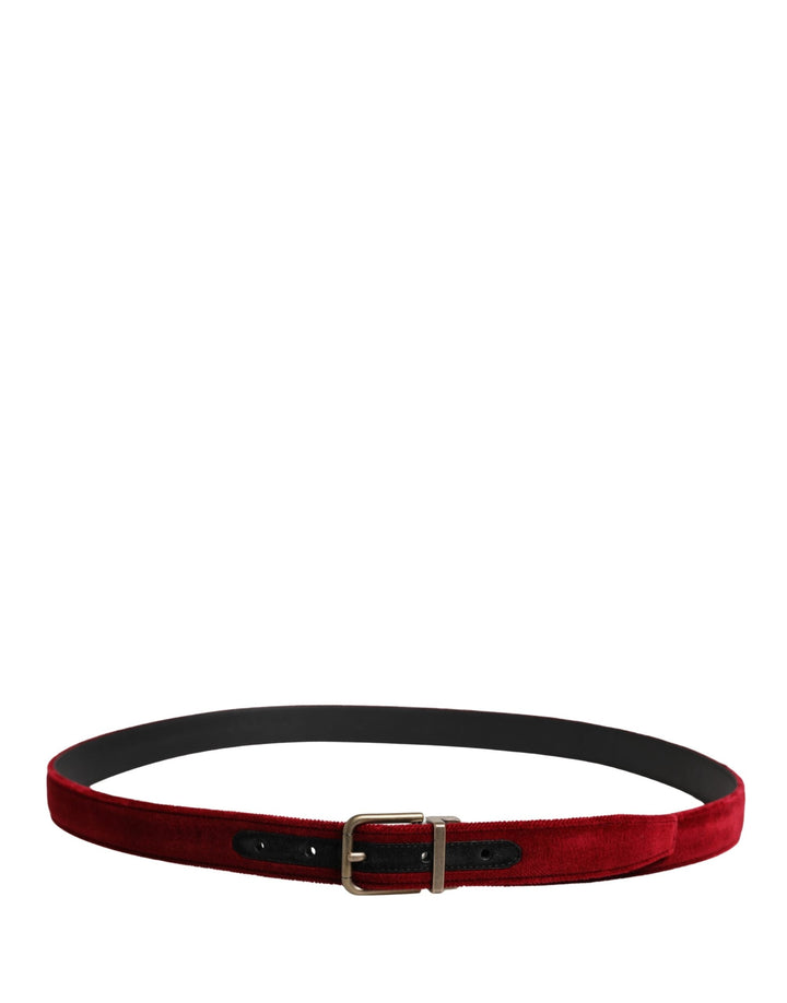 Dolce &amp; Gabbana Men Burgundy Velvet Cotton Metal Buckle Belt