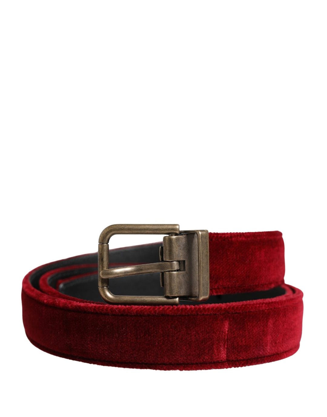 Dolce &amp; Gabbana Men Burgundy Velvet Cotton Metal Buckle Belt