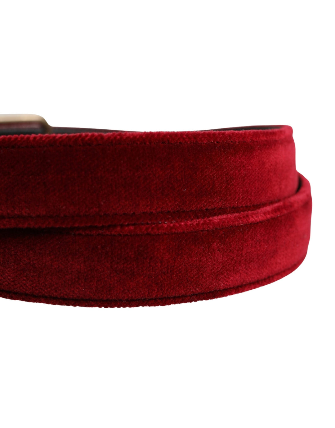Dolce &amp; Gabbana Men Burgundy Velvet Cotton Metal Buckle Belt