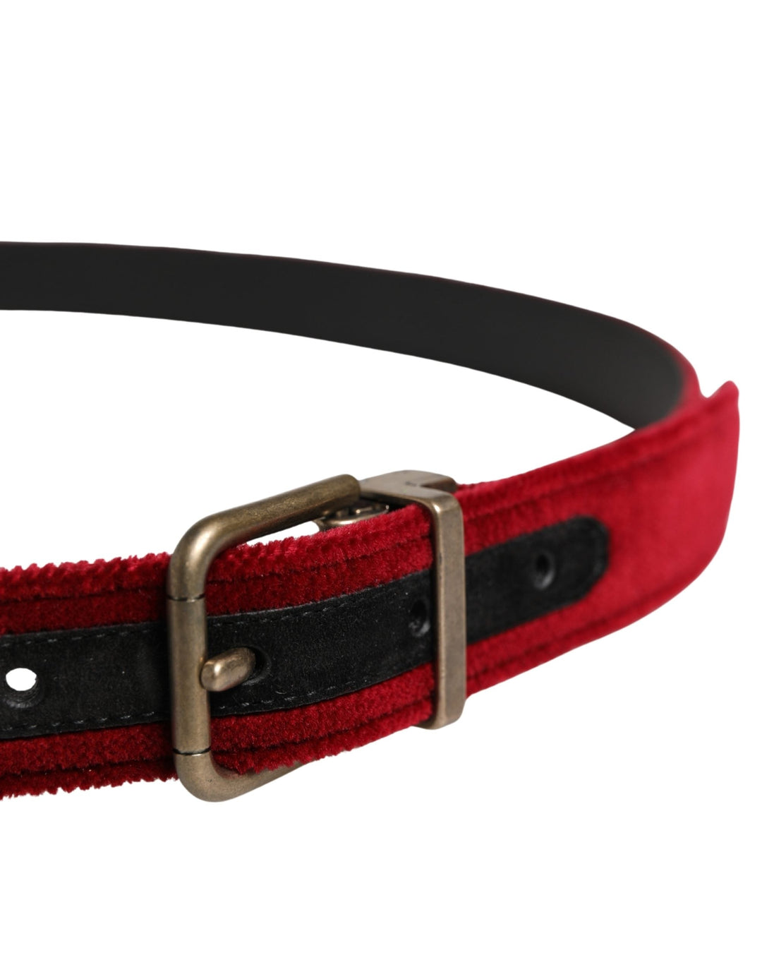 Dolce &amp; Gabbana Men Burgundy Velvet Cotton Metal Buckle Belt