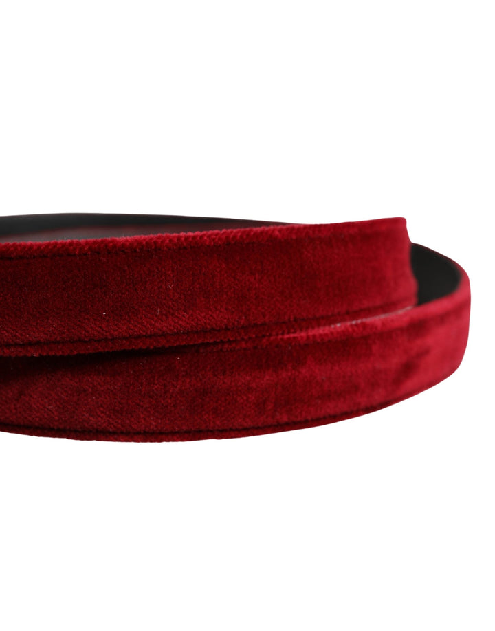 Dolce &amp; Gabbana Men Burgundy Velvet Cotton Metal Buckle Belt