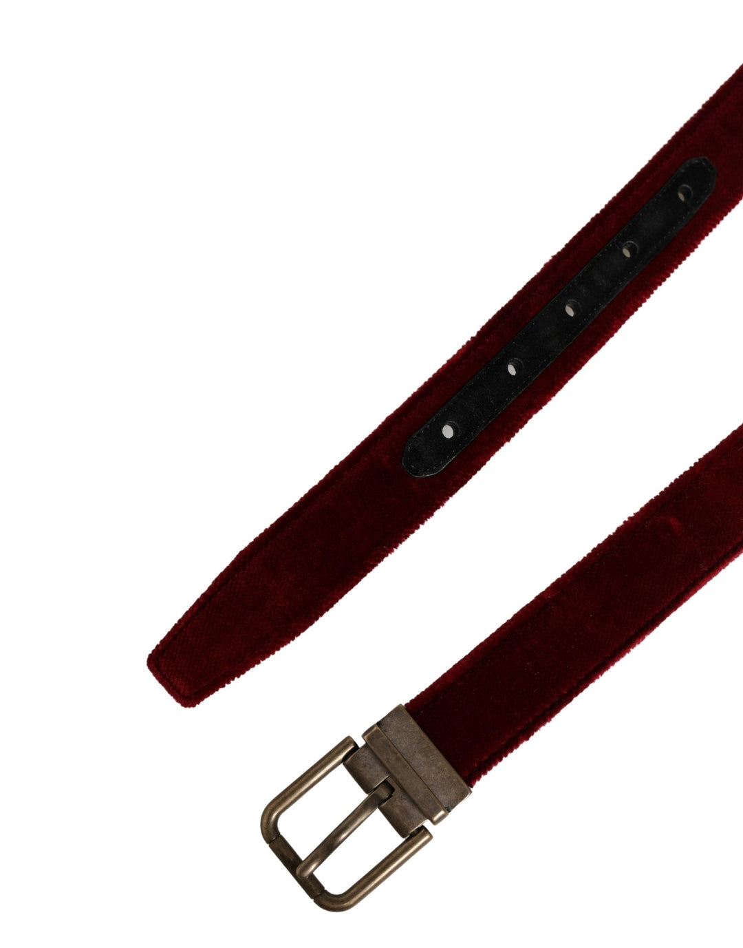 Dolce &amp; Gabbana Men Burgundy Velvet Cotton Metal Buckle Belt