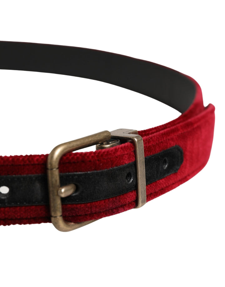 Dolce &amp; Gabbana Men Burgundy Velvet Cotton Metal Buckle Belt
