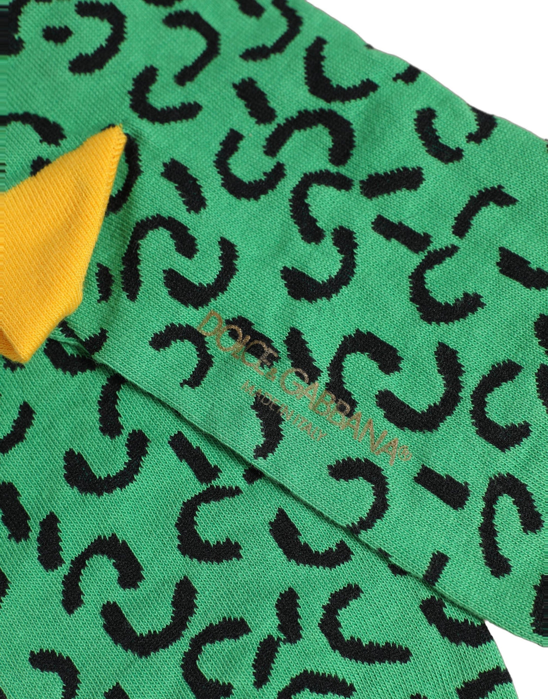 Dolce &amp; Gabbana Men Green Cotton Abstract Mid Calf Accessory Socks