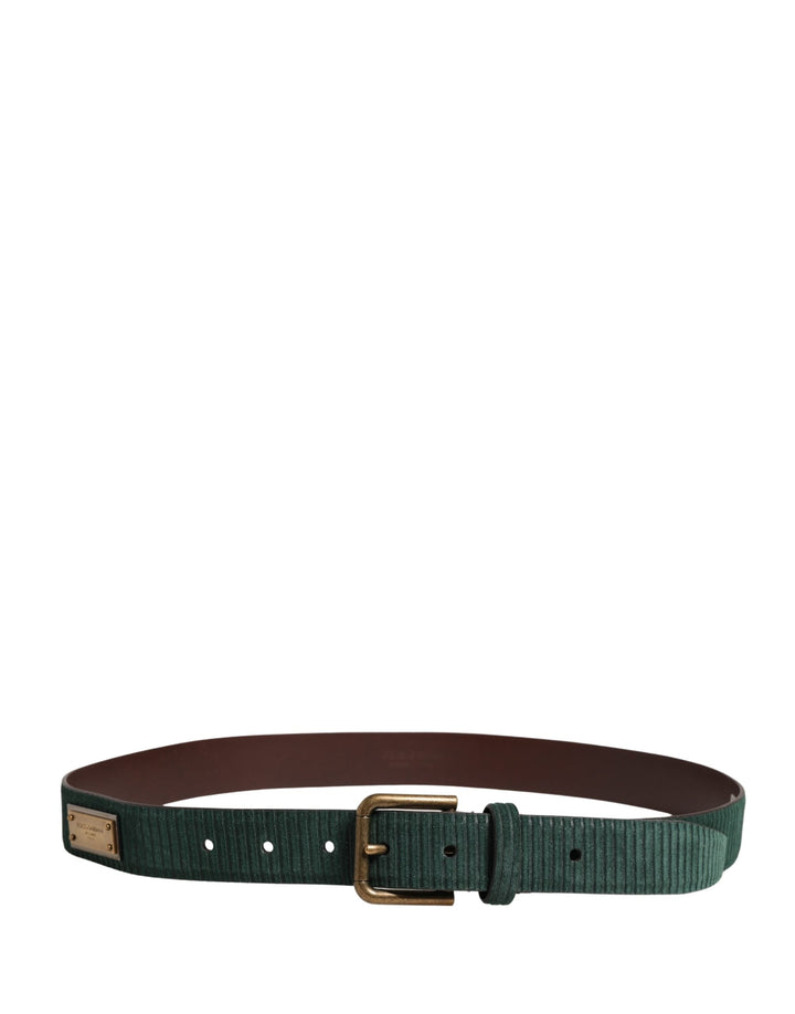 Dolce &amp; Gabbana Men Green Velvet Leather Metal Buckle Belt