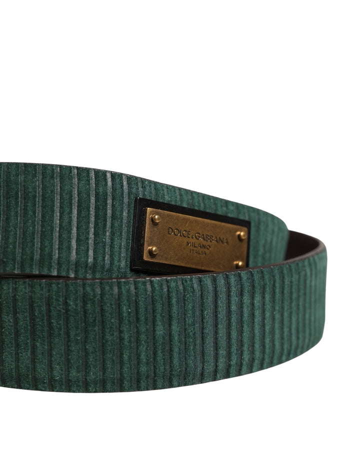 Dolce &amp; Gabbana Men Green Velvet Leather Metal Buckle Belt