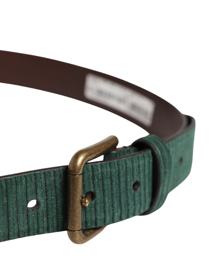 Dolce &amp; Gabbana Men Green Velvet Leather Metal Buckle Belt