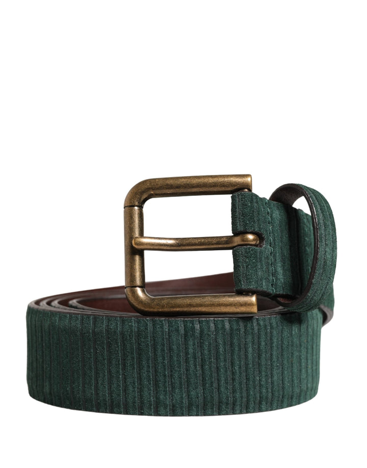 Dolce &amp; Gabbana Men Green Velvet Leather Metal Buckle Belt