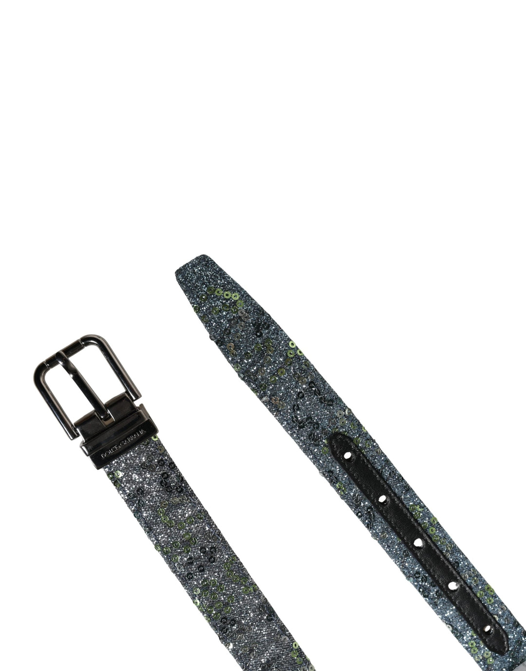 Dolce &amp; Gabbana Men Multicolor Sequin Silver Metal Buckle Belt